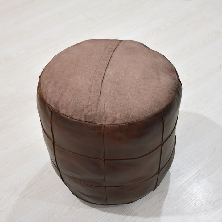 BBH Homes Handmade Brown Round Shaped Leather Pouf Ottomans 14x14x14 BBBACPF0028 Image 6
