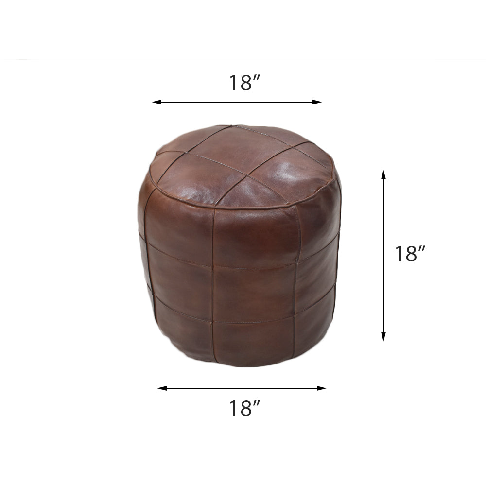 BBH Homes Handmade Brown Round Shaped Leather Pouf Ottomans 14x14x14 BBBACPF0028 Image 10