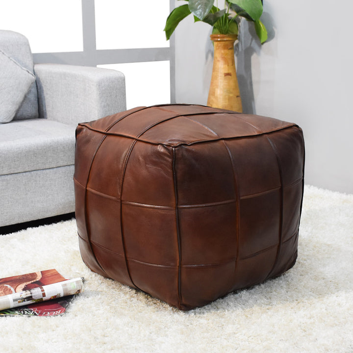 BBH Homes Handmade Black Square Shaped Leather Pouf Ottomans BBBACPF0022 Image 9