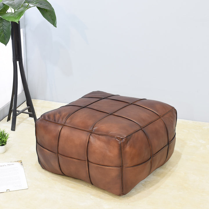 BBH Homes Handmade Black Square Shaped Leather Pouf Ottomans BBBACPF0022 Image 10