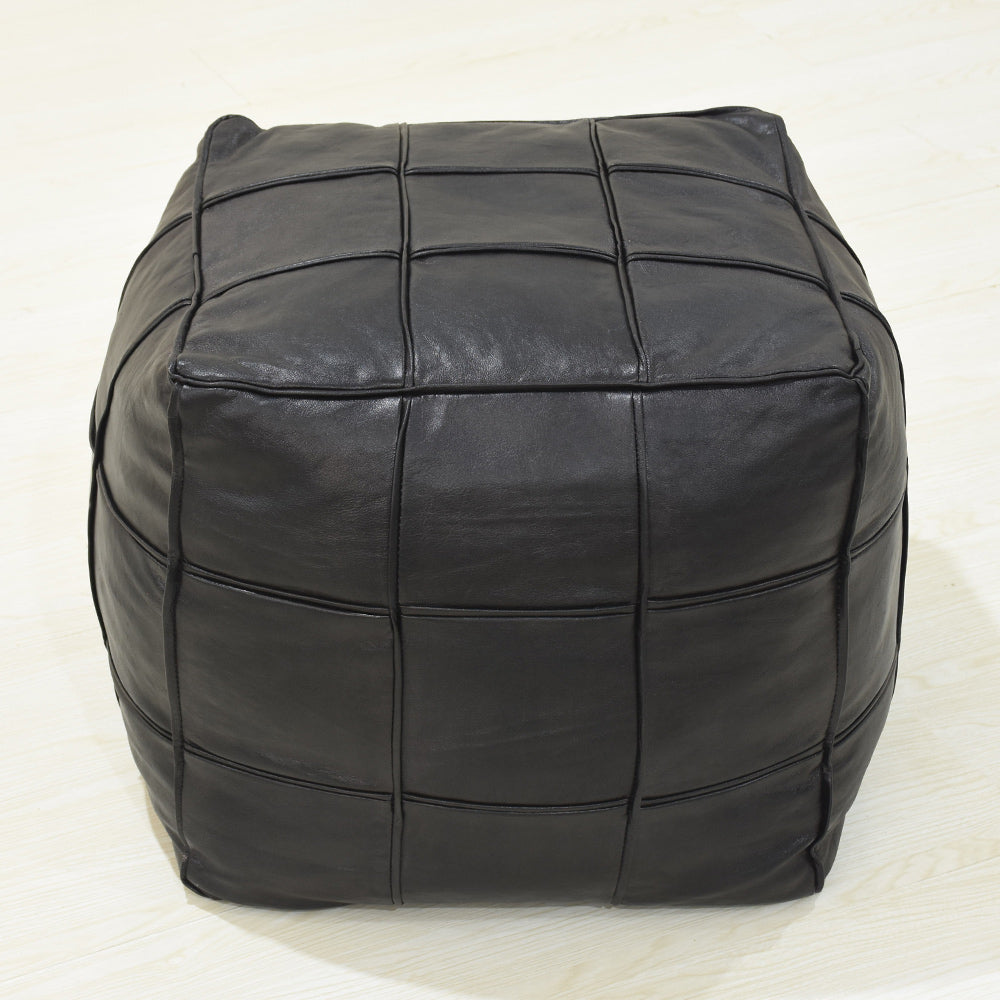 BBH Homes Handmade Black Square Shaped Leather Pouf Ottomans BBBACPF0022 Image 11