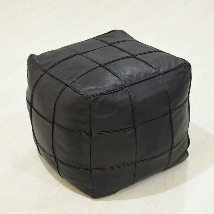 BBH Homes Handmade Black Square Shaped Leather Pouf Ottomans BBBACPF0022 Image 12
