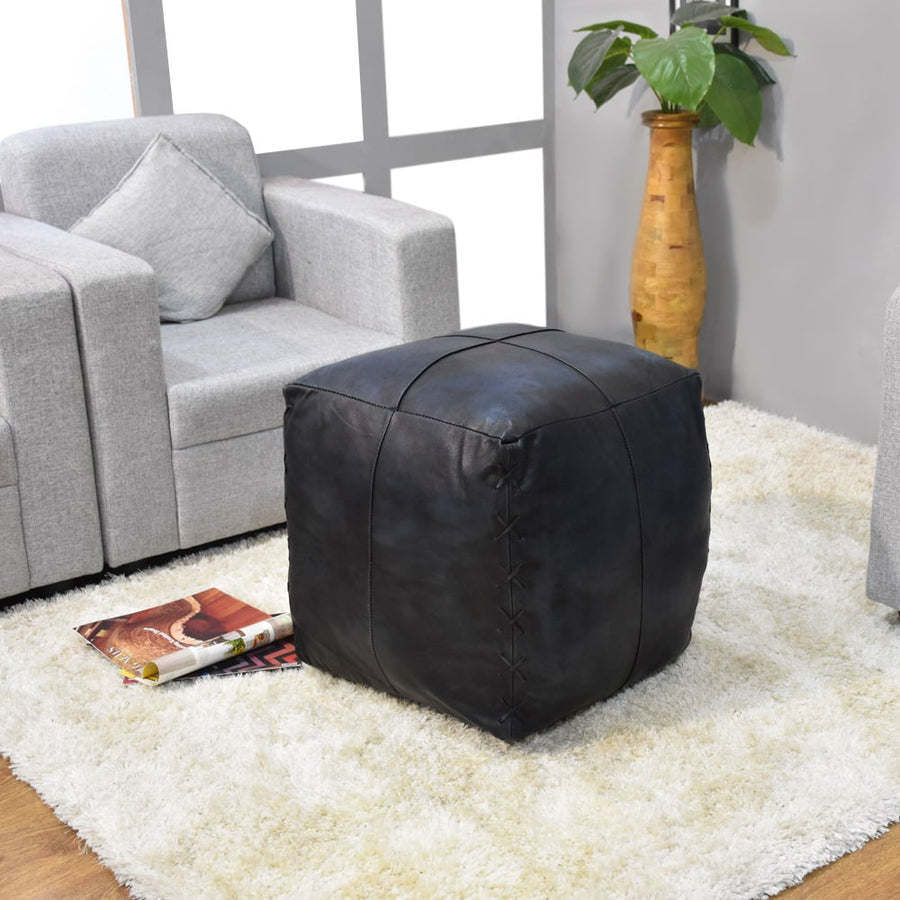 BBH Homes Handmade Vintage Blue Square Shaped Leather Pouf Ottomans BBBACPF0037 Image 1