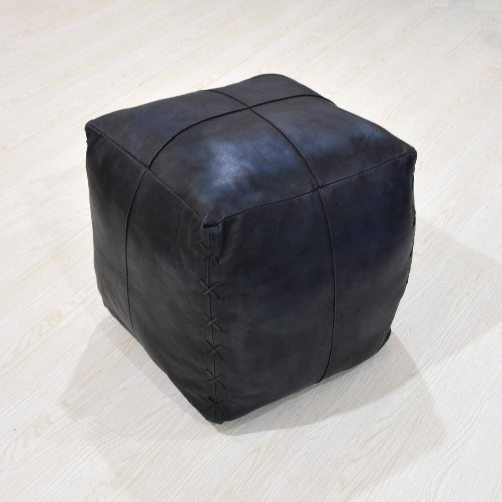 BBH Homes Handmade Vintage Blue Square Shaped Leather Pouf Ottomans BBBACPF0037 Image 3