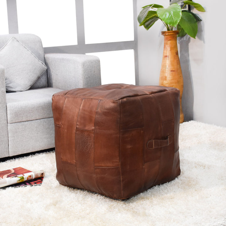BBH Homes Handmade Black Square Shaped Leather Pouf Ottomans BBBACPF0025 Image 9