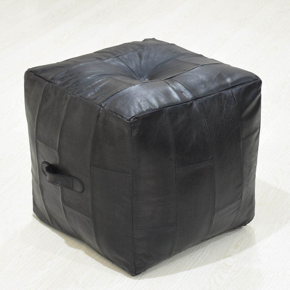 BBH Homes Handmade Black Square Shaped Leather Pouf Ottomans BBBACPF0025 Image 11