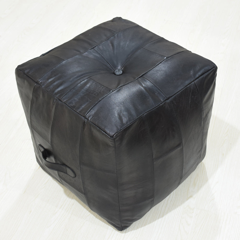 BBH Homes Handmade Black Square Shaped Leather Pouf Ottomans BBBACPF0025 Image 12