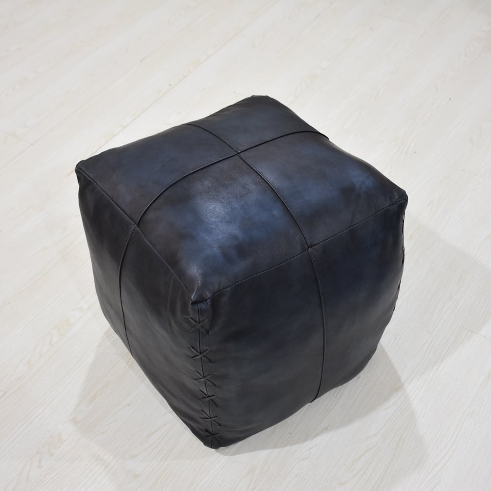 BBH Homes Handmade Vintage Blue Square Shaped Leather Pouf Ottomans BBBACPF0037 Image 4
