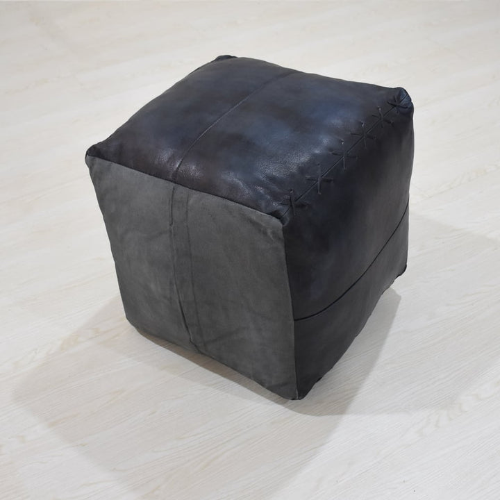 BBH Homes Handmade Vintage Blue Square Shaped Leather Pouf Ottomans BBBACPF0037 Image 5