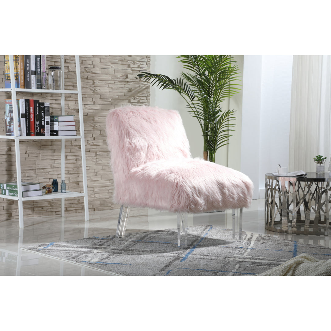 Iconic Home Filipe Accent Side Chair Sleek Stylish Faux faux Upholstered Armless Design Acrylic Legs Image 1