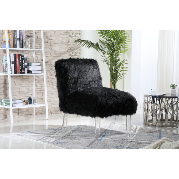 Iconic Home Filipe Accent Side Chair Sleek Stylish Faux faux Upholstered Armless Design Acrylic Legs Image 7