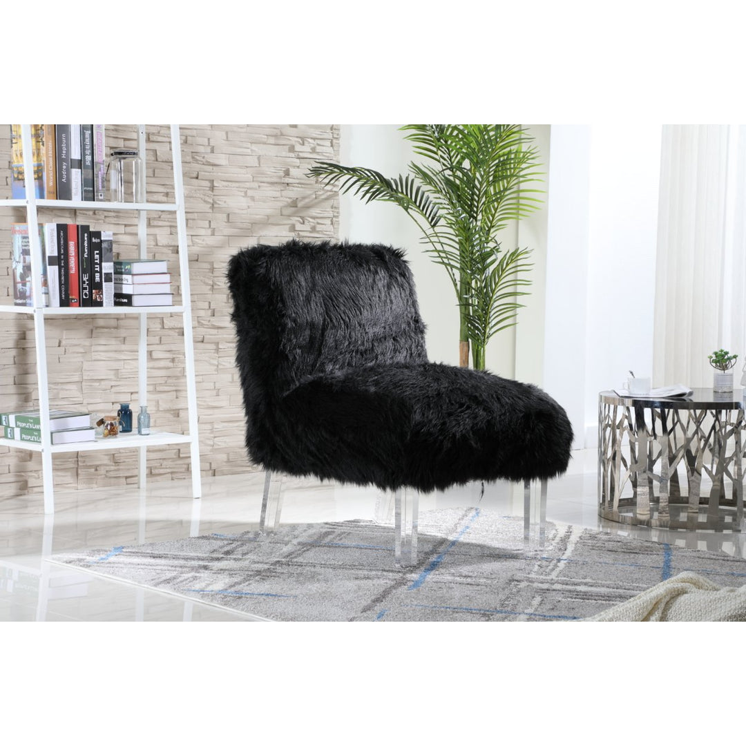 Iconic Home Filipe Accent Side Chair Sleek Stylish Faux faux Upholstered Armless Design Acrylic Legs Image 1
