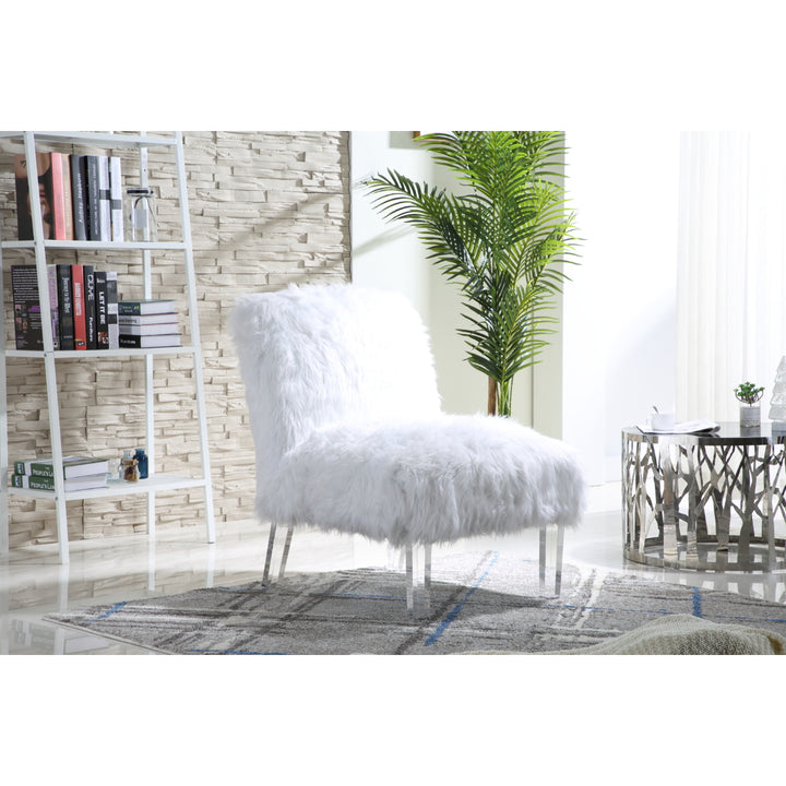 Iconic Home Filipe Accent Side Chair Sleek Stylish Faux faux Upholstered Armless Design Acrylic Legs Image 8