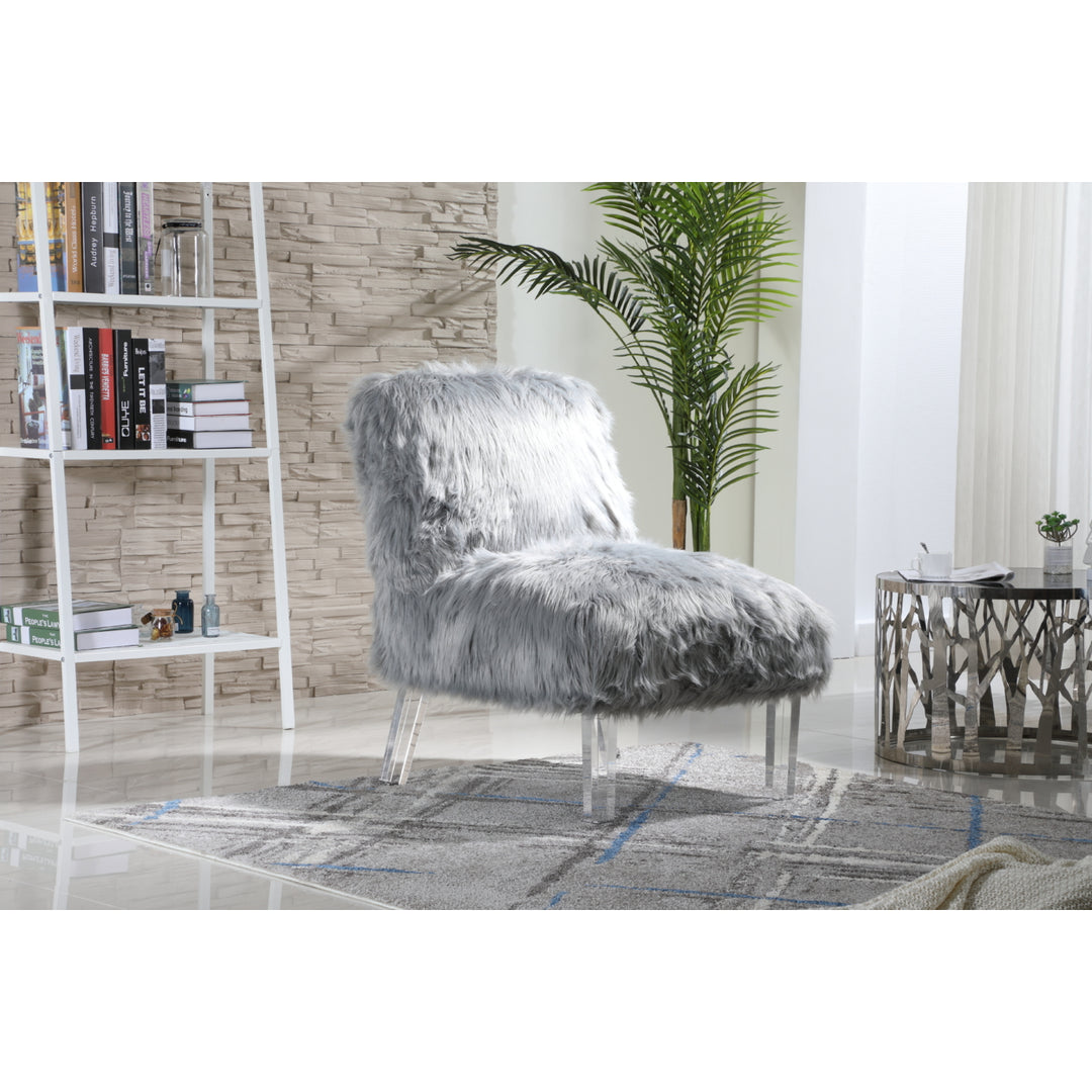 Iconic Home Filipe Accent Side Chair Sleek Stylish Faux faux Upholstered Armless Design Acrylic Legs Image 9