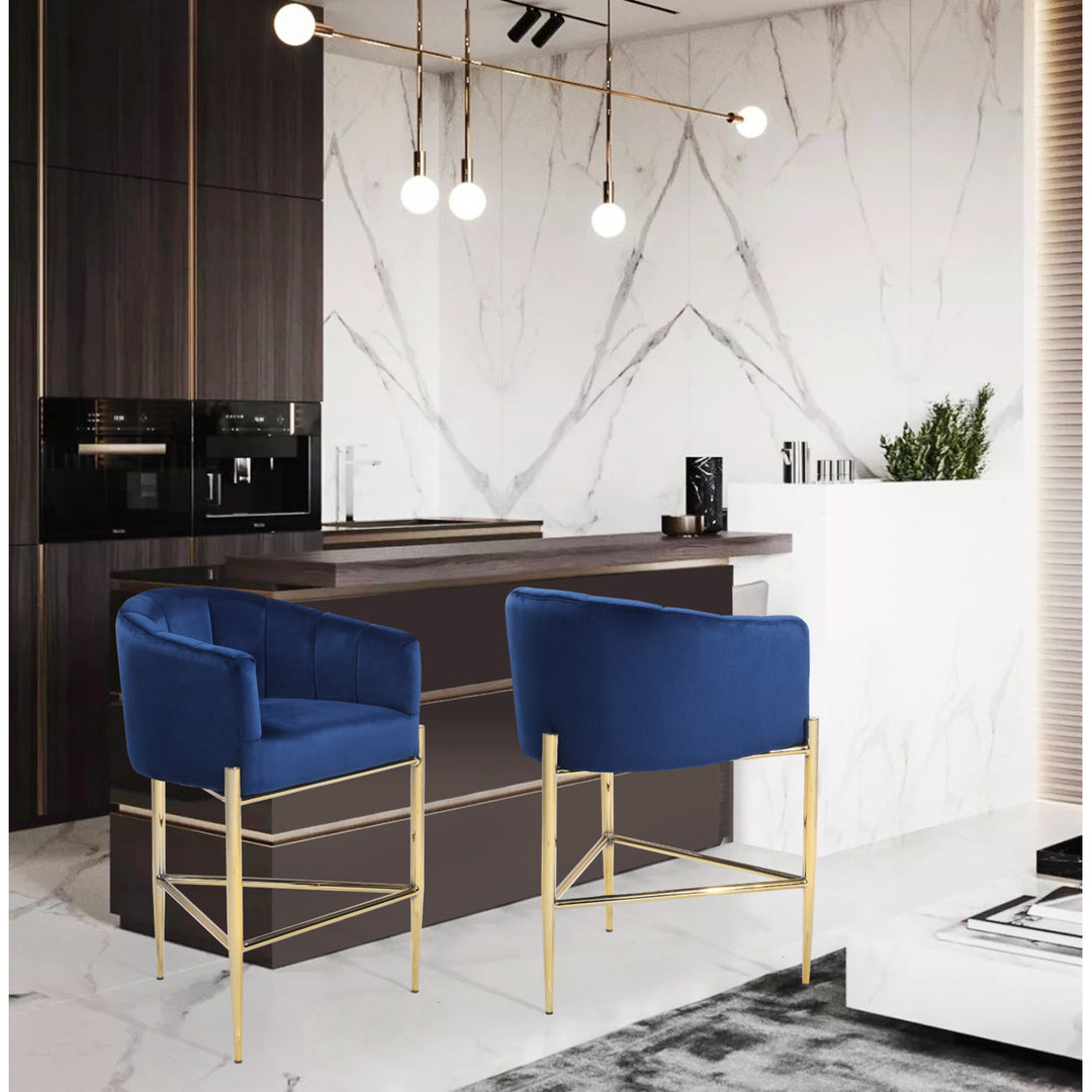 Iconic Home Ardee Counter Stool Chair Velvet Upholstered Shelter Arm Shell Design 3 Legged Gold Tone Solid Metal Base Image 5