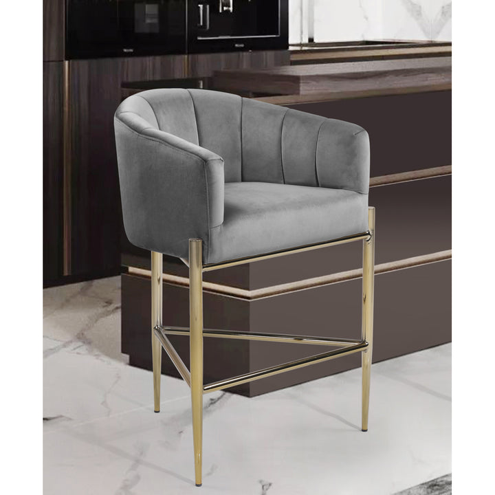 Iconic Home Ardee Counter Stool Chair Velvet Upholstered Shelter Arm Shell Design 3 Legged Gold Tone Solid Metal Base Image 7
