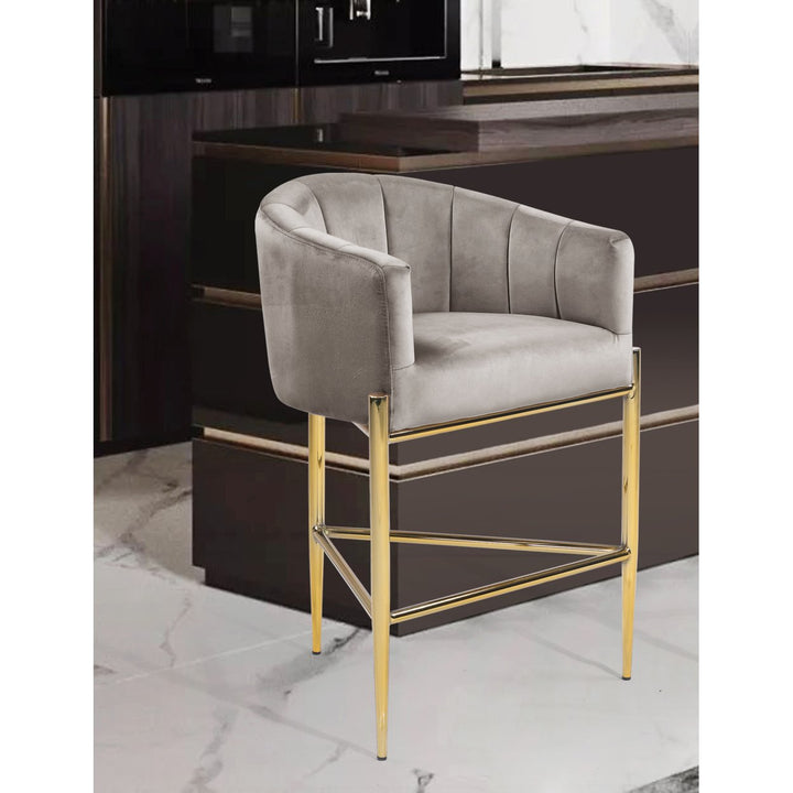 Iconic Home Ardee Counter Stool Chair Velvet Upholstered Shelter Arm Shell Design 3 Legged Gold Tone Solid Metal Base Image 9
