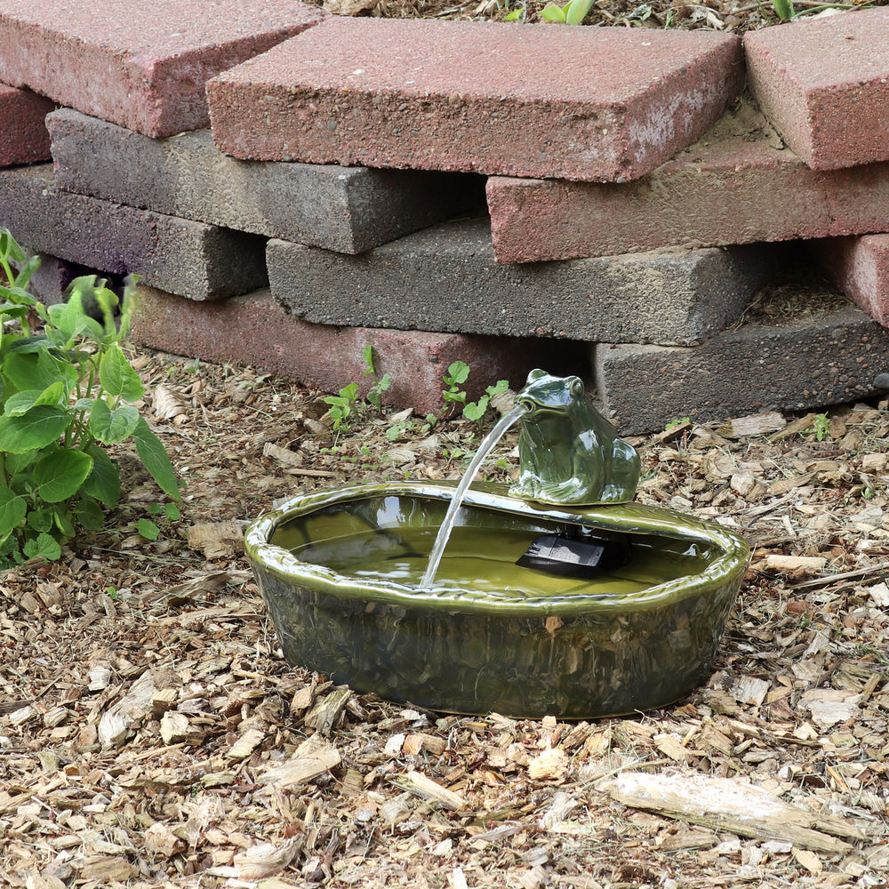 Sunnydaze Frog Glazed Ceramic Outdoor Solar Water Fountain - 7 in Image 2