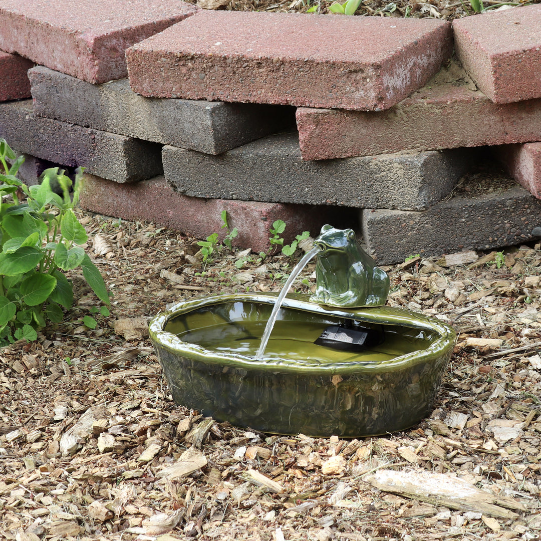 Sunnydaze Frog Glazed Ceramic Outdoor Solar Water Fountain - 7 in Image 2