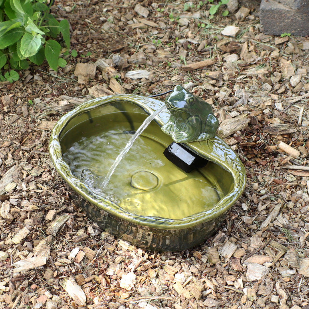 Sunnydaze Frog Glazed Ceramic Outdoor Solar Water Fountain - 7 in Image 7