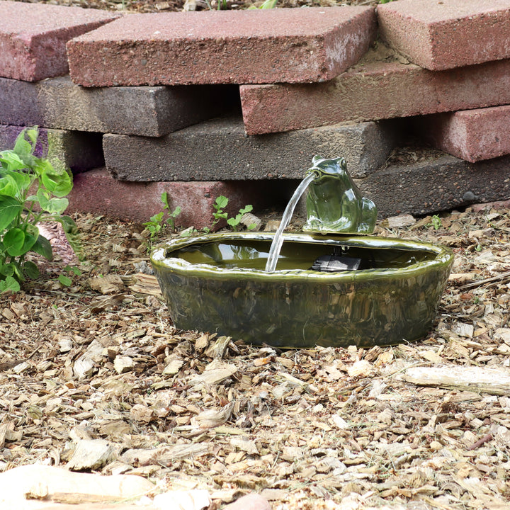 Sunnydaze Frog Glazed Ceramic Outdoor Solar Water Fountain - 7 in Image 8