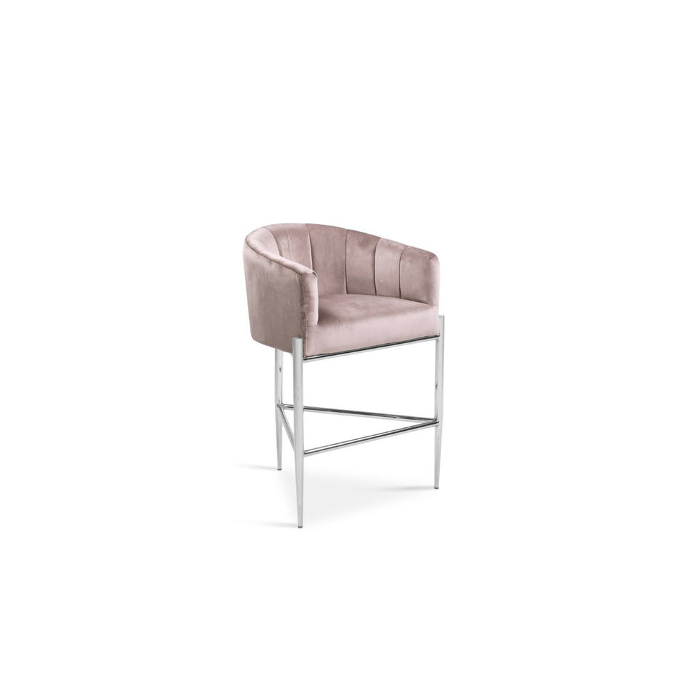 Iconic Home Ardee Counter Stool Chair Velvet Upholstered Shelter Arm Shell Design 3 Legged Chrome Tone Solid Metal Base Image 2