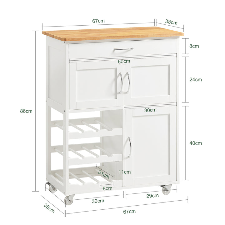 Haotian FKW45-WN, Kitchen Storage Serving Trolley Cart with Rubber Wood Worktop, Kitchen Storage Cabinet Image 3