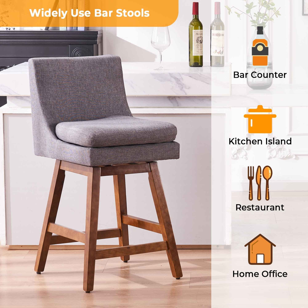 26" Swivel Counter Height Bar Stools Set of 2, Bar Stool with High Back, Modern Upholstered Island Stools, Light Gray Image 2