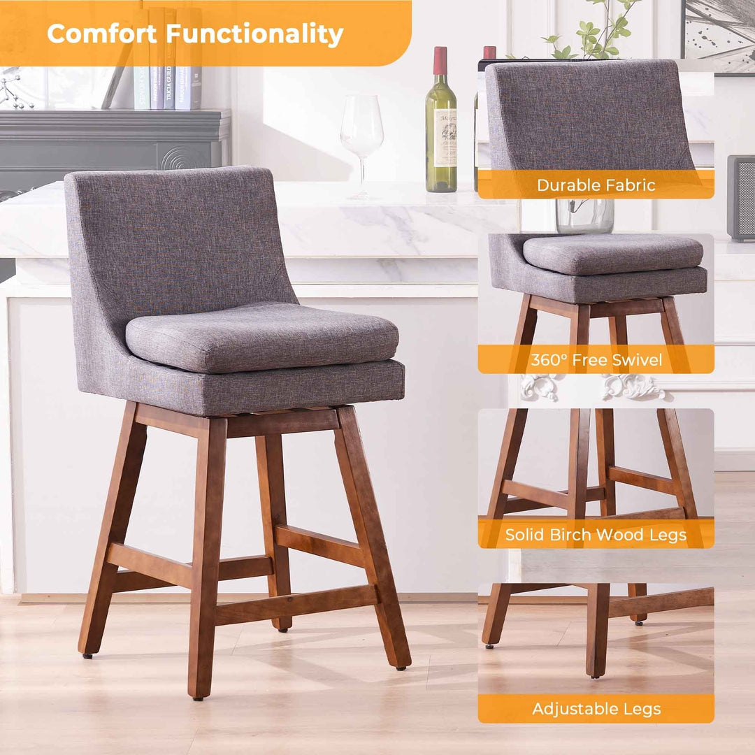 26" Swivel Counter Height Bar Stools Set of 2, Bar Stool with High Back, Modern Upholstered Island Stools, Light Gray Image 6