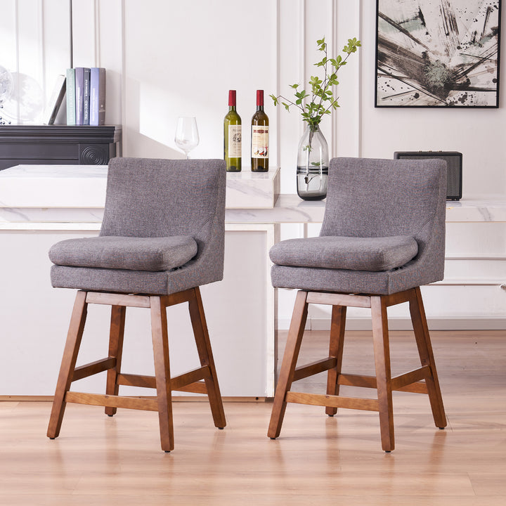 26" Swivel Counter Height Bar Stools Set of 2, Bar Stool with High Back, Modern Upholstered Island Stools, Light Gray Image 4