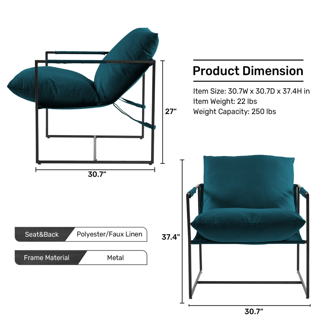 Upholstered Sling Accent Chair with Metal Frame Modern Style, Peacock Blue Image 4
