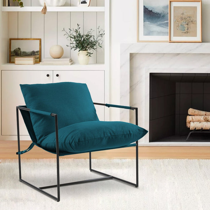 Modern Metal Frame Sling Back Accent Chair with Loose Cushions - Stylish Lounge Chair for Living Room Image 4