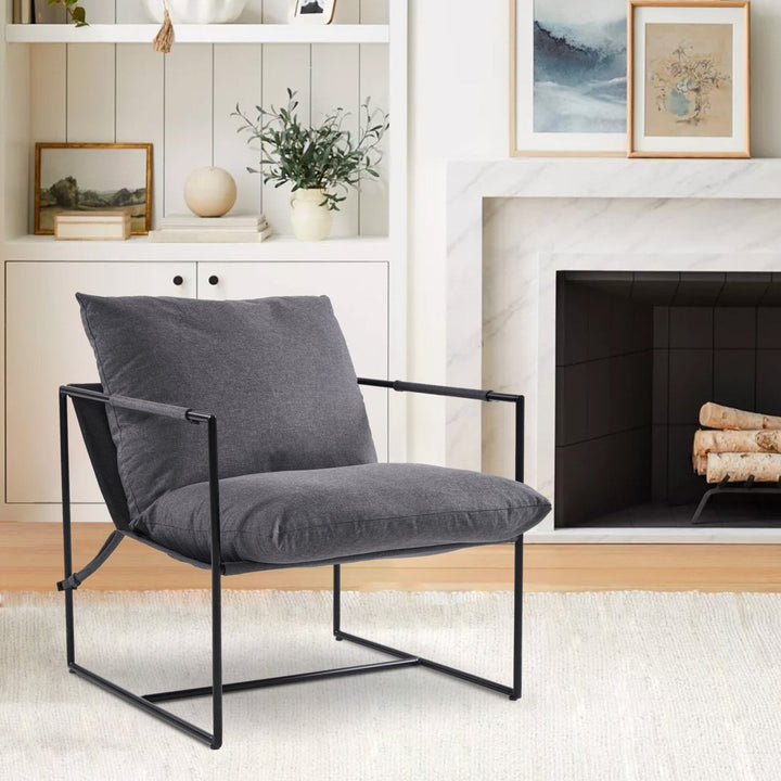 Modern Metal Frame Sling Back Accent Chair with Loose Cushions - Stylish Lounge Chair for Living Room Image 10