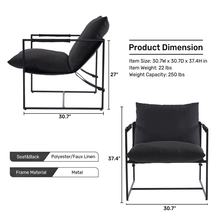 Modern Metal Frame Sling Back Accent Chair with Loose Cushions - Stylish Lounge Chair for Living Room Image 8