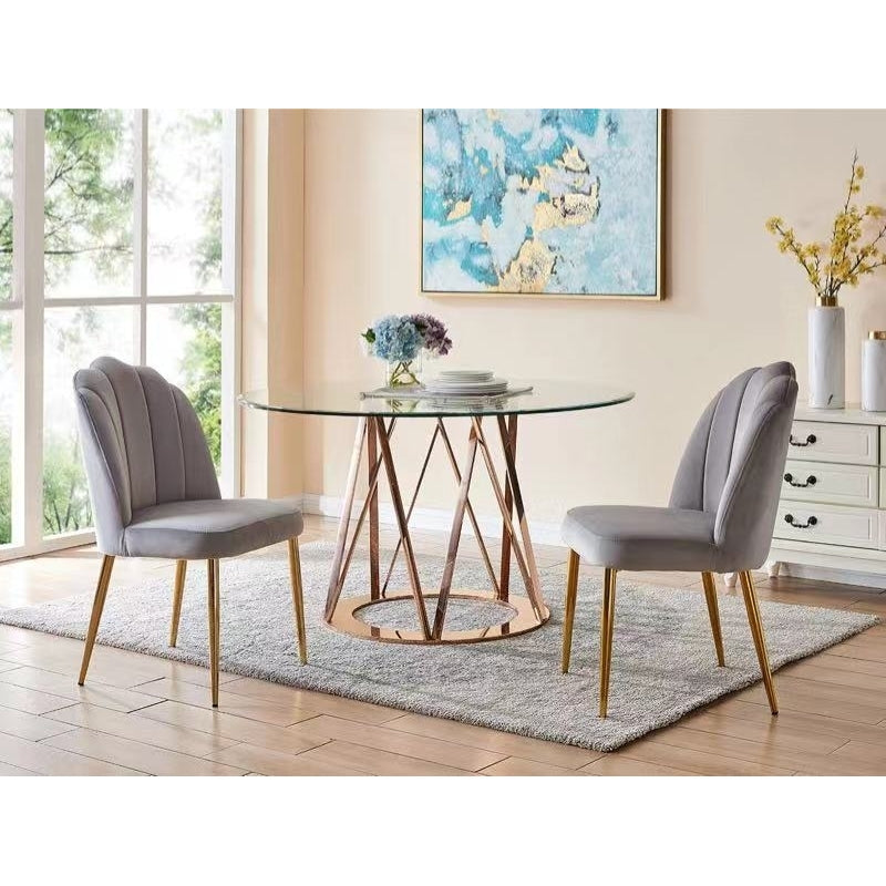 Iconic Home Chell Dining Side Chair Quilted Velvet Upholstered Crown Top Back and Seat Solid Gold Tone Metal Legs (Set Image 1