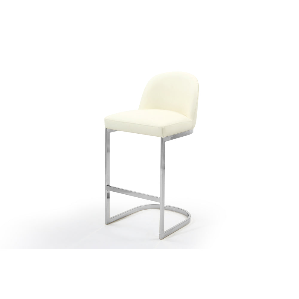 Iconic Home Liana Bar Stool Chair PU Leather Upholstered Armless Design Half-Moon Chrome Plated Solid Metal U-Shaped Image 2