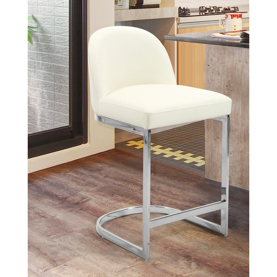 Iconic Home Liana Counter Stool Chair PU Leather Upholstered Armless Design Half-Moon Chrome Plated Solid Metal U-Shaped Image 1