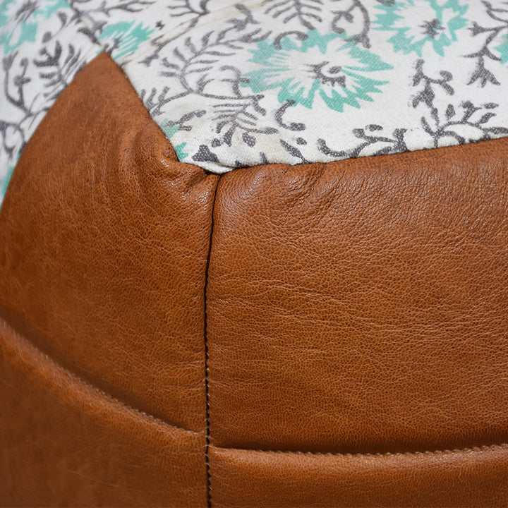 BBH Homes Handmade Green Brown Square Shaped Canvas Leather 18x18x18 Pouf Image 4