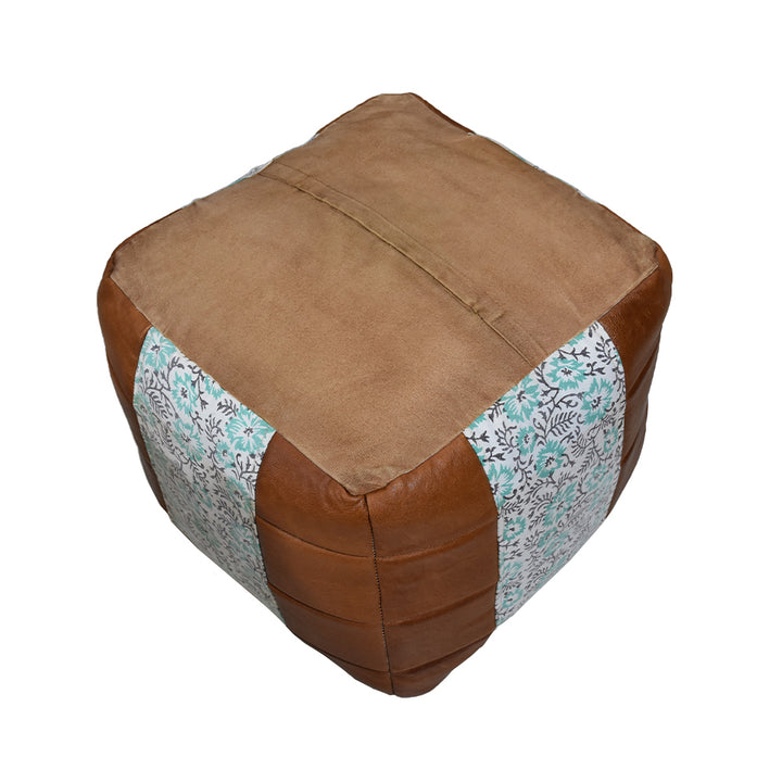 BBH Homes Handmade Green Brown Square Shaped Canvas Leather 18x18x18 Pouf Image 5