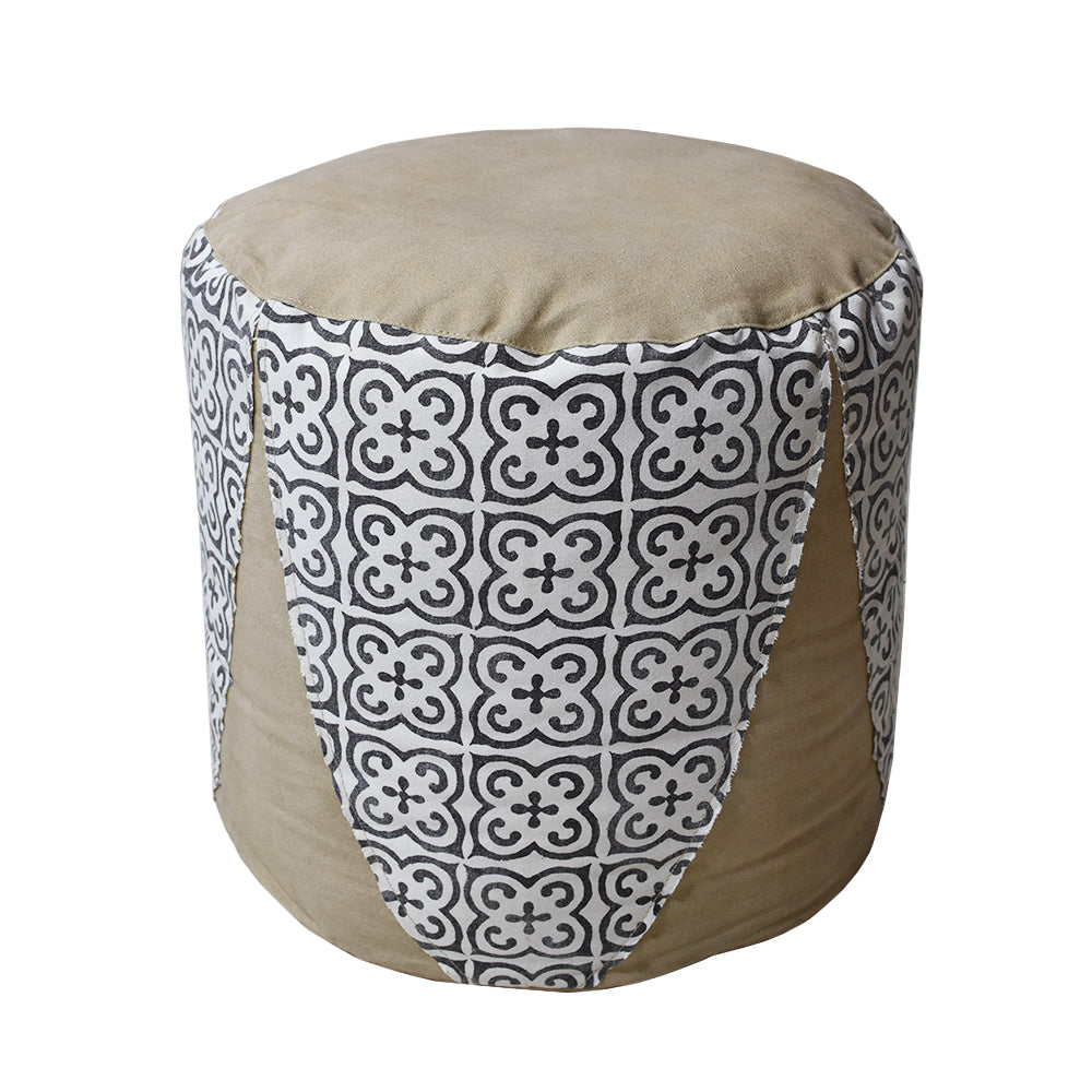 BBH Homes Handmade Beige Round Shaped Canvas Leather 18x18x18 Pouf BBBACPF0006 Image 2
