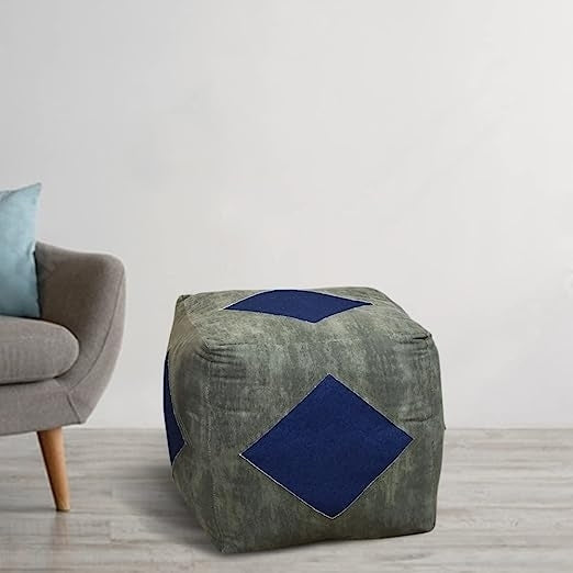 BBH Homes Handmade Green and Blue Square Shaped Canvas18x18x18 Pouf BBBACPF0009 Image 1