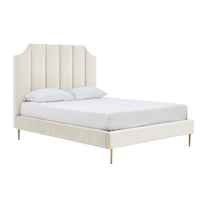 Iconic Home Evian Platform Bed Frame With Headboard Velvet Upholstered Vertical Channel Quilted, Modern Contemporary Image 3