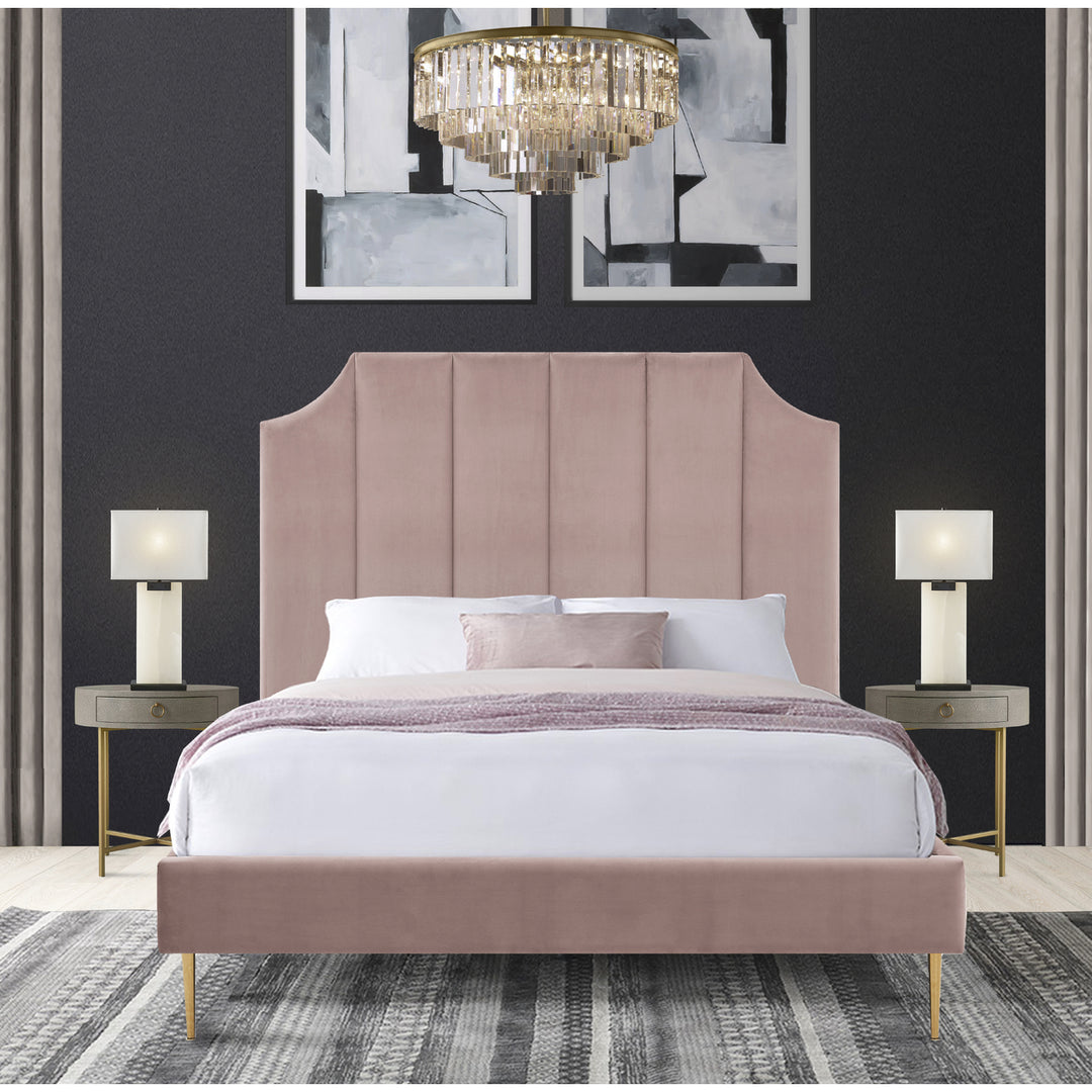 Iconic Home Evian Platform Bed Frame With Headboard Velvet Upholstered Vertical Channel Quilted, Modern Contemporary Image 5
