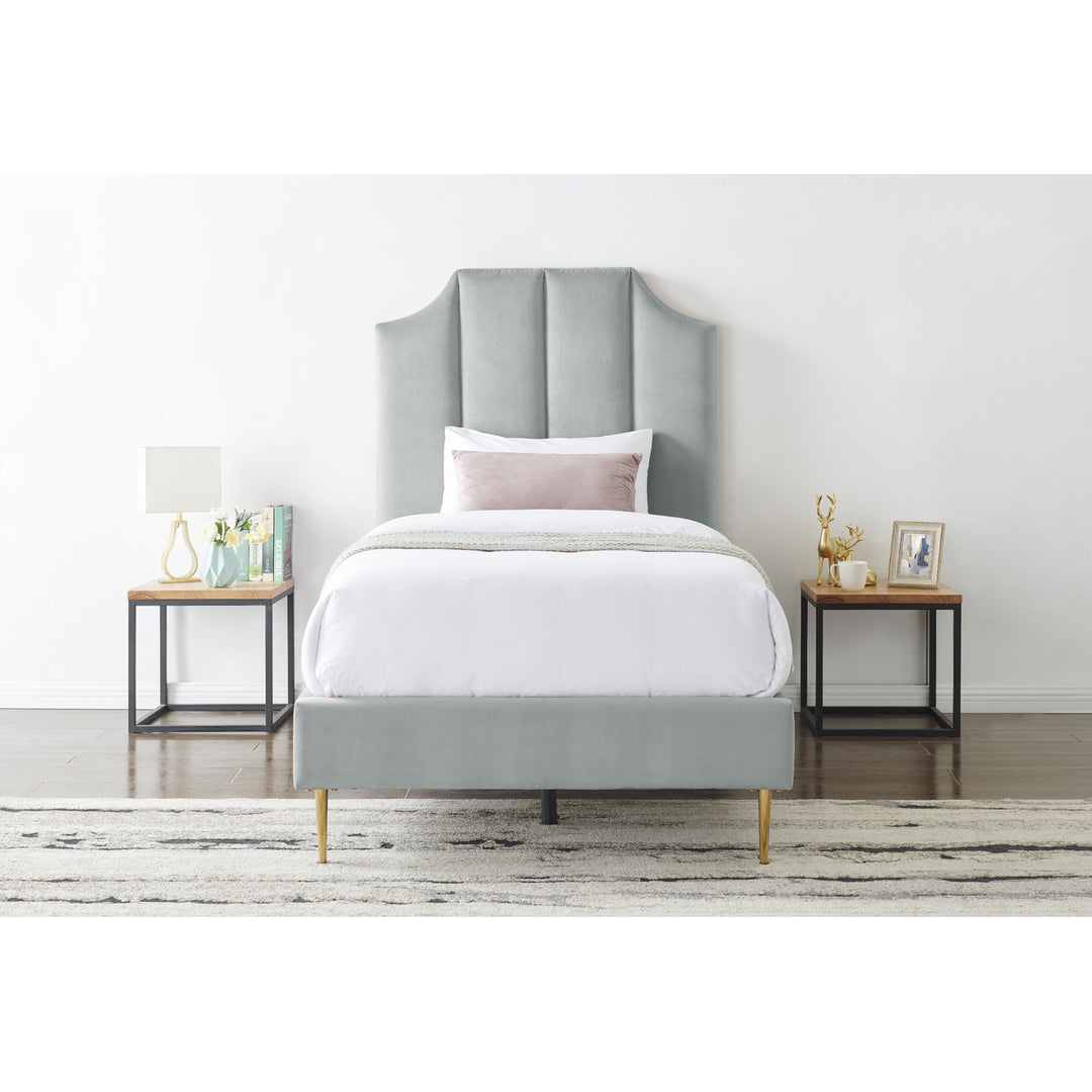 Iconic Home Evian Platform Bed Frame With Headboard Velvet Upholstered Vertical Channel Quilted, Modern Contemporary Image 8