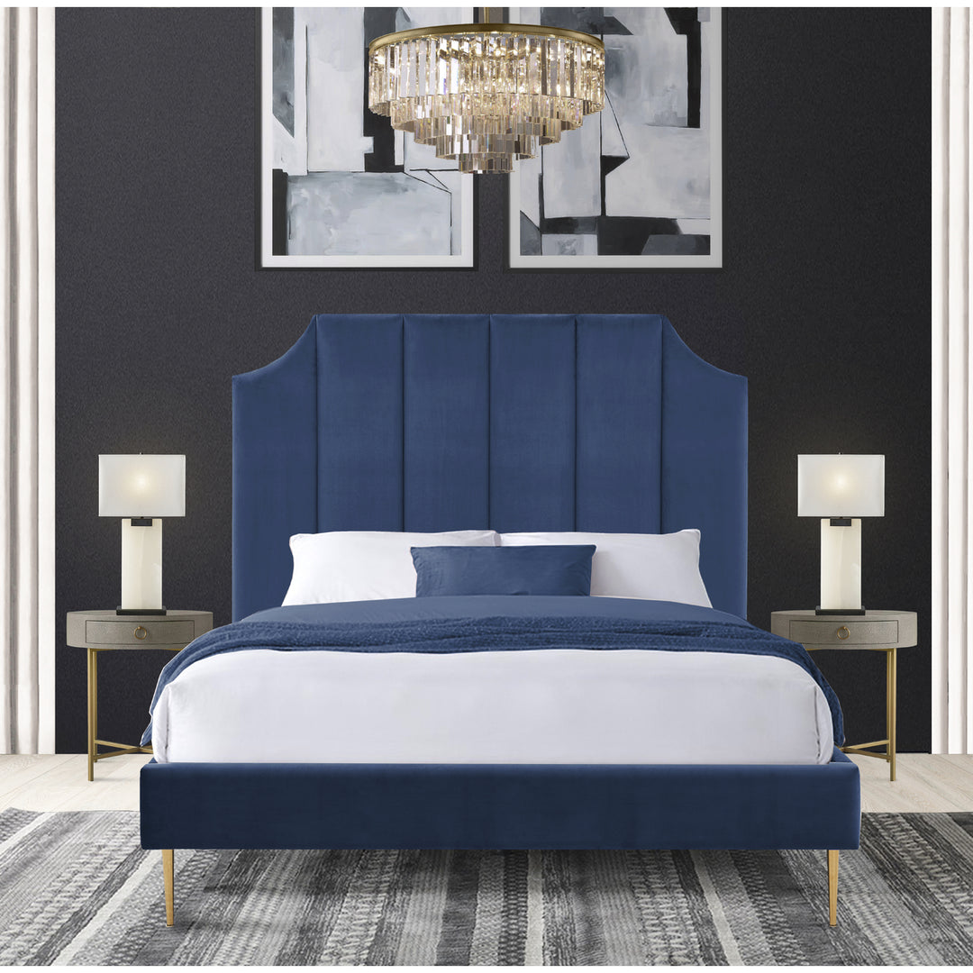 Iconic Home Evian Platform Bed Frame With Headboard Velvet Upholstered Vertical Channel Quilted, Modern Contemporary Image 9