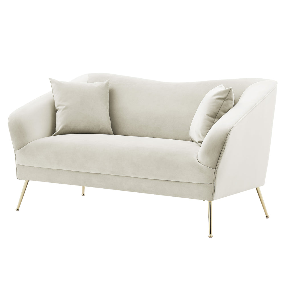 Iconic Home Ember Loveseat Velvet Upholstered Tight Seat Back Design Flared Gold Tone Metal Legs with 2 Decorative Image 2