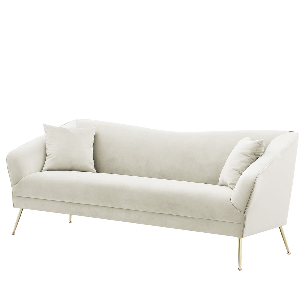 Iconic Home Ember Sofa Velvet Upholstered Tight Seat Back Design Flared Gold Tone Metal Legs with 2 Decorative Pillows Image 3