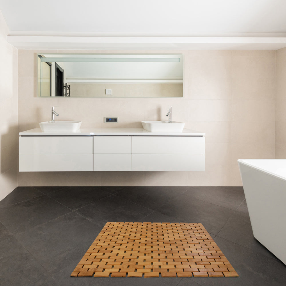 Foldable Bamboo Bath Mat Natural Anti-Slip Rug, Flooring Solution for Stylish Bathroom and Image 2