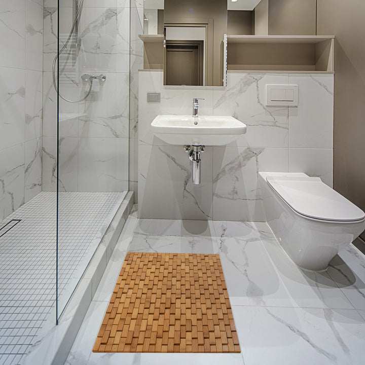 Foldable Bamboo Bath Mat Natural Anti-Slip Rug, Flooring Solution for Stylish Bathroom and Image 3