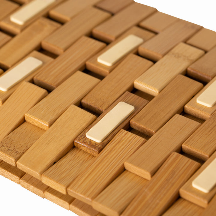 Foldable Bamboo Bath Mat Natural Anti-Slip Rug, Flooring Solution for Stylish Bathroom and Image 4
